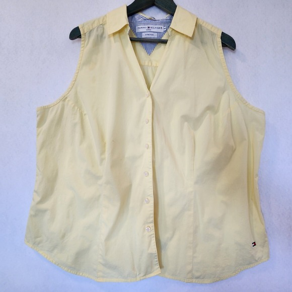 Tommy Hilfiger Tops - Tommy Hilfiger Women Yellow Sleeveless Stretch Button Down Shirt Plus Size 20